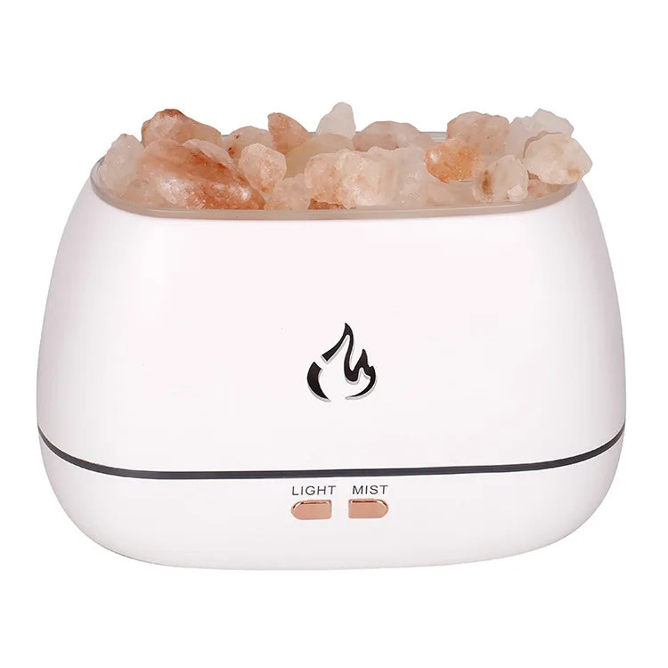 Wood Grain Himayan Crystal Salt Stone Aroma Humidifiers 3D Fme Fire Aromatherapy Essential Oil Diffuser with Night Light