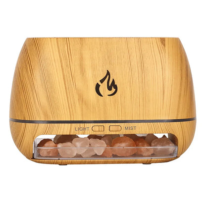 Wood Grain Himayan Crystal Salt Stone Aroma Humidifiers 3D Fme Fire Aromatherapy Essential Oil Diffuser with Night Light