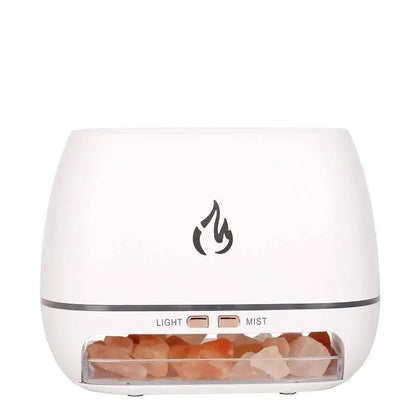 Wood Grain Himayan Crystal Salt Stone Aroma Humidifiers 3D Fme Fire Aromatherapy Essential Oil Diffuser with Night Light