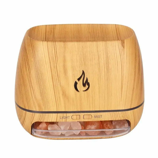 Wood Grain Himayan Crystal Salt Stone Aroma Humidifiers 3D Fme Fire Aromatherapy Essential Oil Diffuser with Night Light