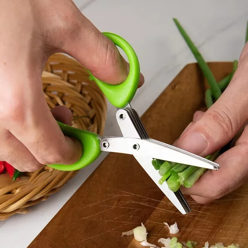 Multipurpose Cutting Shears with Stainless Steel 3/5 Layer Herb Stripper Kitchen Scissors Pepper Herb Scissors Shredded Chopped